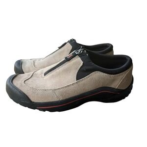 Lands End Womens 7B All Weather Tan Suede Front Zip Slip On Rubber Sole 322424